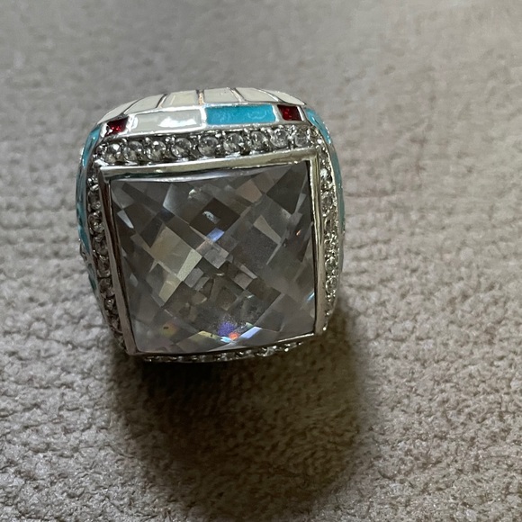 LAUREN G ADAMS STERLING SILVER 925 RING FLEUR DE LIS CZ CLEAR ENAMEL - Picture 3 of 14